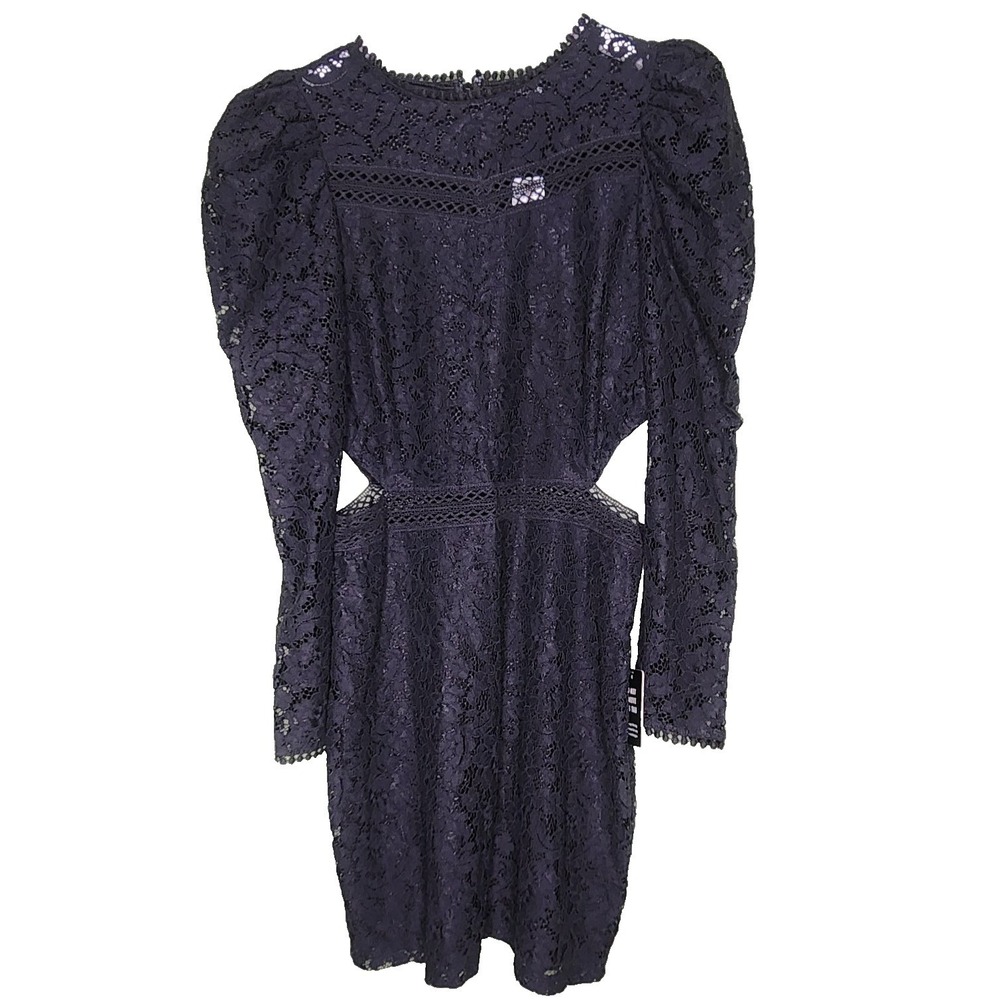 Express Mini Dress M Black Floral Lace Puff Long‎ Sleeve Whimsigoth Sexy Party